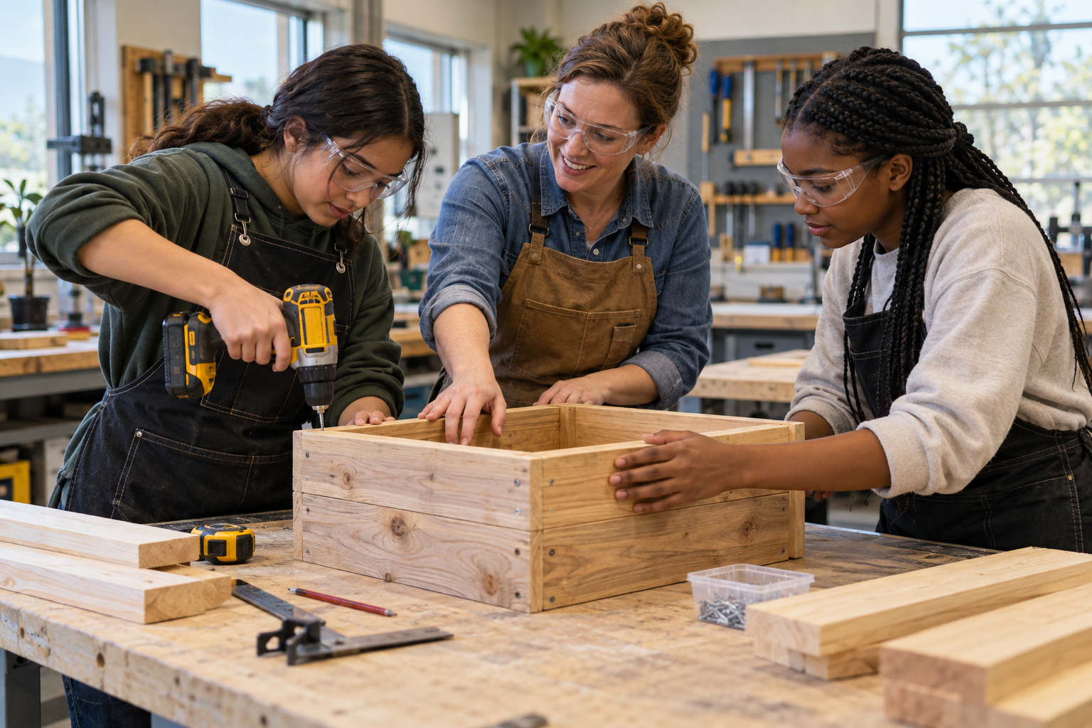 Teen girls learning practical skills through a supervised hands-on project