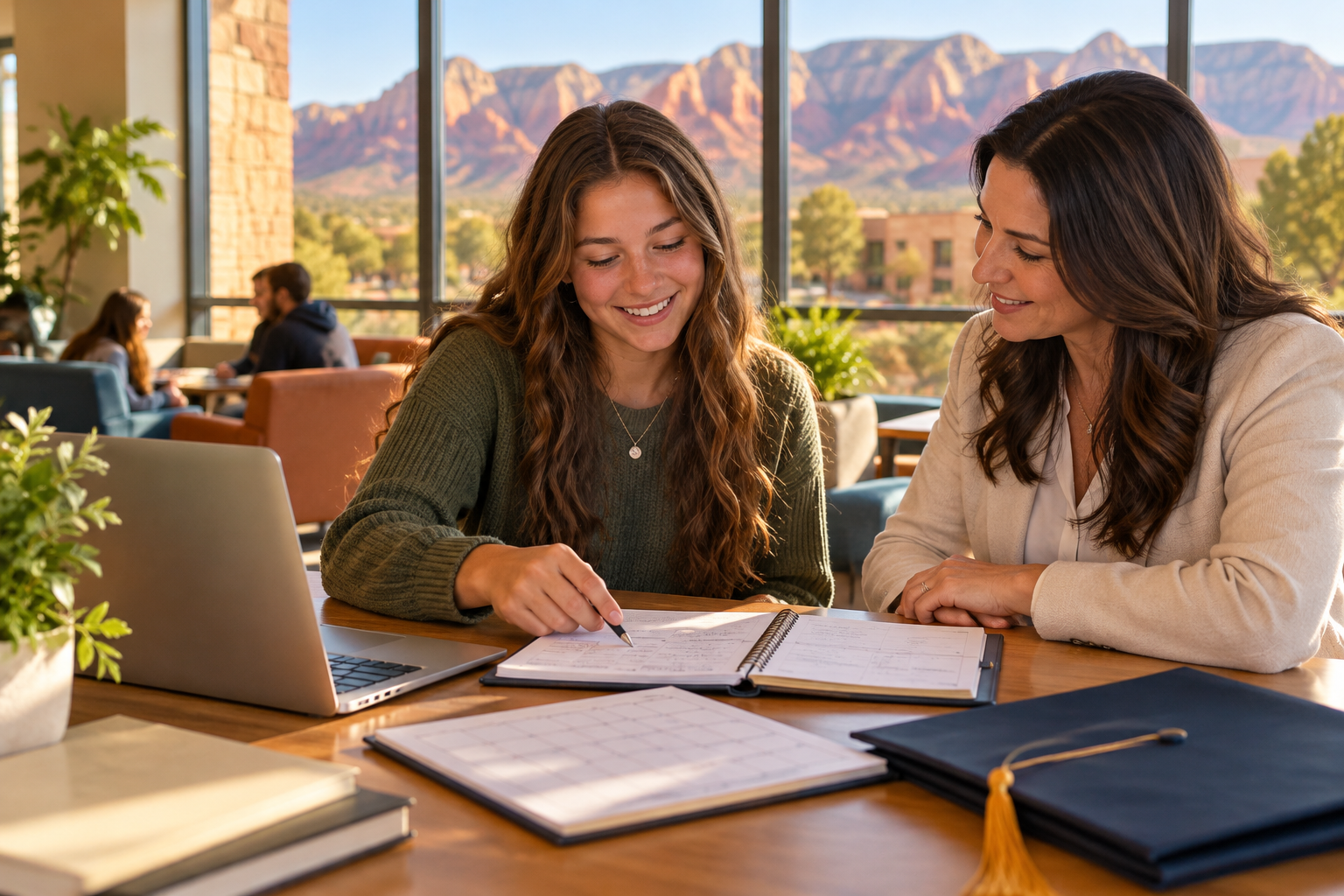 Teen student planning education and career steps with an adult